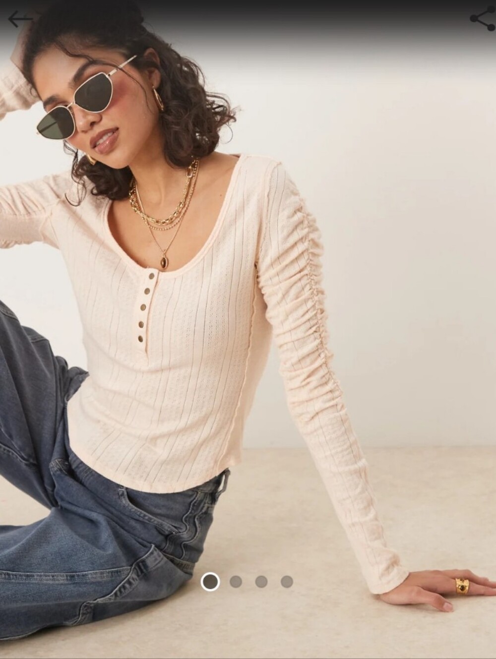 We The Free Hope Henley Ribbed Long Sleeve Top, Light Pink, Size M